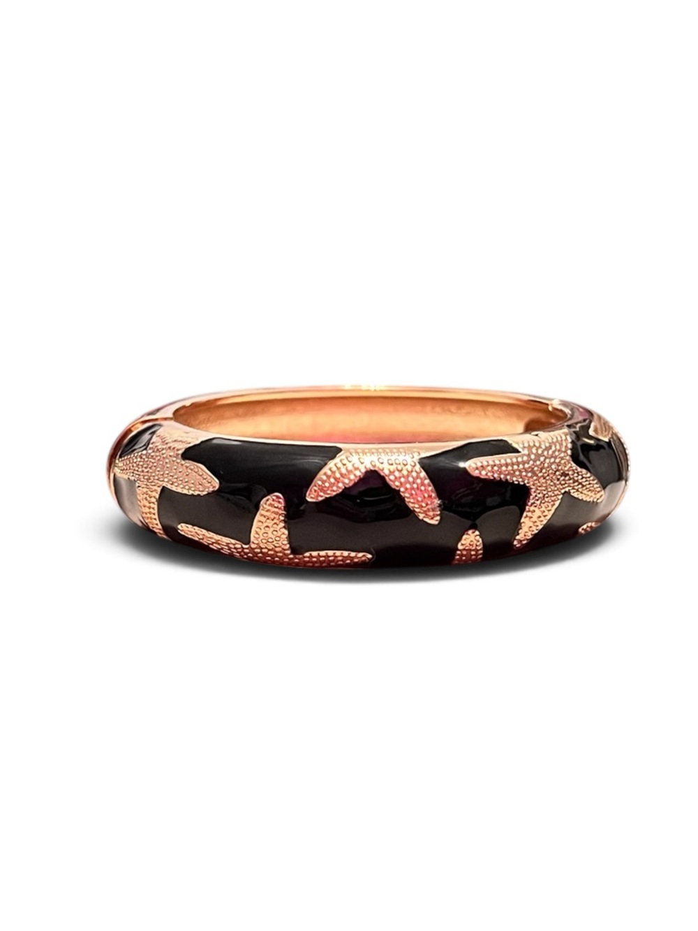 Black Enamel Rose Gold Textured Starfish Hinged Bangle Bracelet